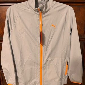 Puma Girls Light Gray Jacket with Orange Accents